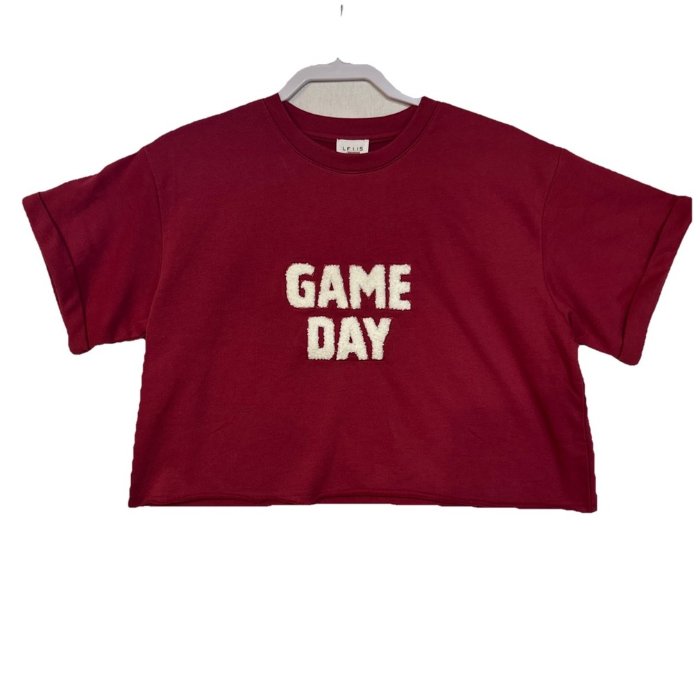 Le Lis Game Day‎ Womens Cropped Short Sleeve Sweatshirt Navy Blue Size Large